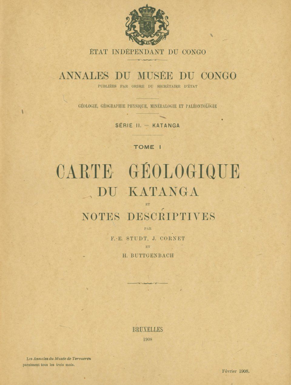 Carte Géologique du Katanga et Notes Descriptives [Geological Map of Katanga and Descriptive Notes]