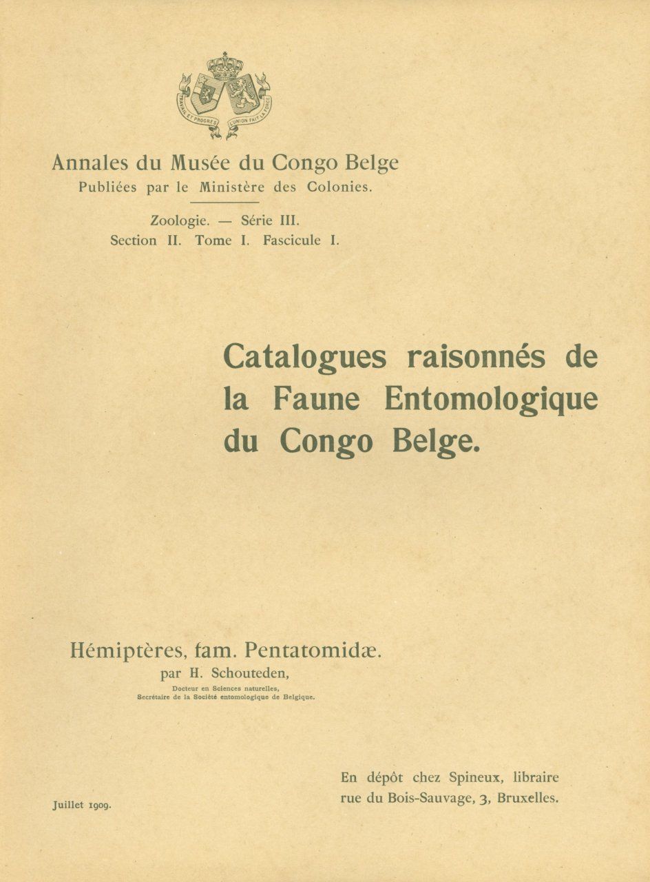 Catalogues Raisonnés de la Faune Entomologique du Congo Belge: Hémiptères, Pentatomidae [Catalogue Raisonné of the Entomological Fauna of the Belgian Congo: Hemiptera, Pentatomidae]