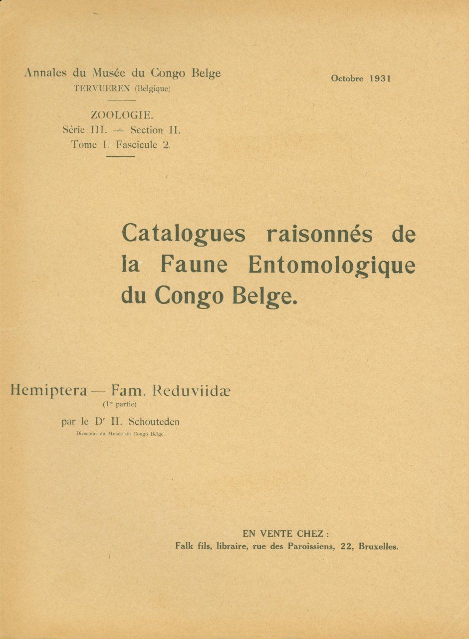 Catalogues Raisonnés de la Faune Entomologique du Congo Belge: Hemiptères, Reduviidae (Première Partie)