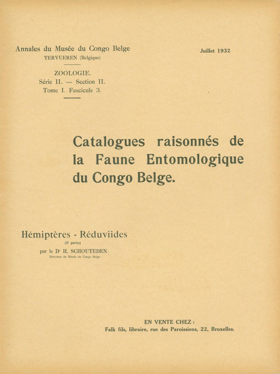 Catalogues Raisonnés de la Faune Entomologique du Congo Belge: Hémiptères, Réduviides (Deuxième Partie)