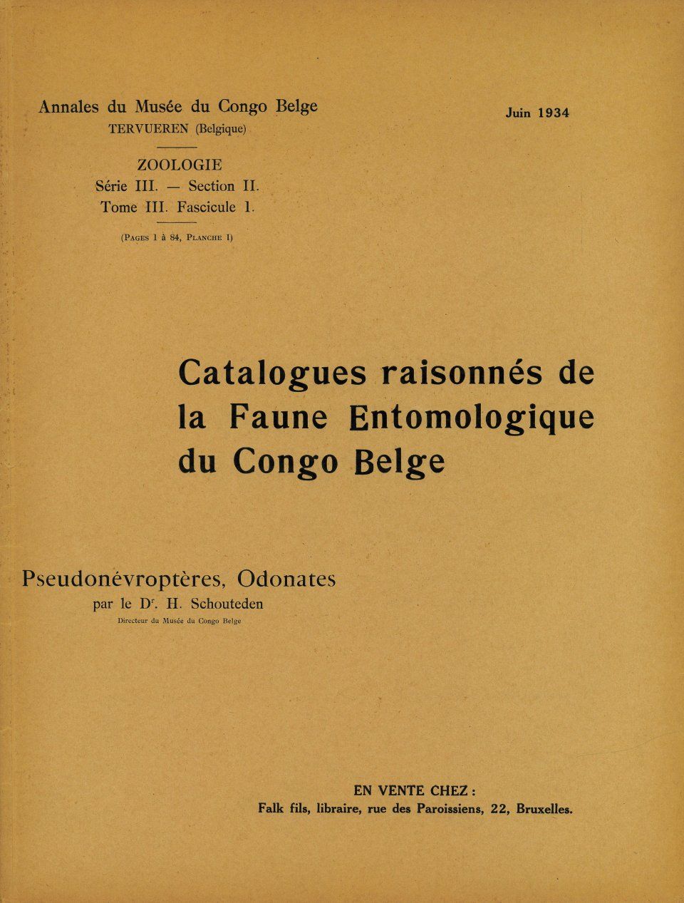 Catalogues Raisonnés de la Faune Entomologique du Congo Belge: Pseudonévroptères, Odonates