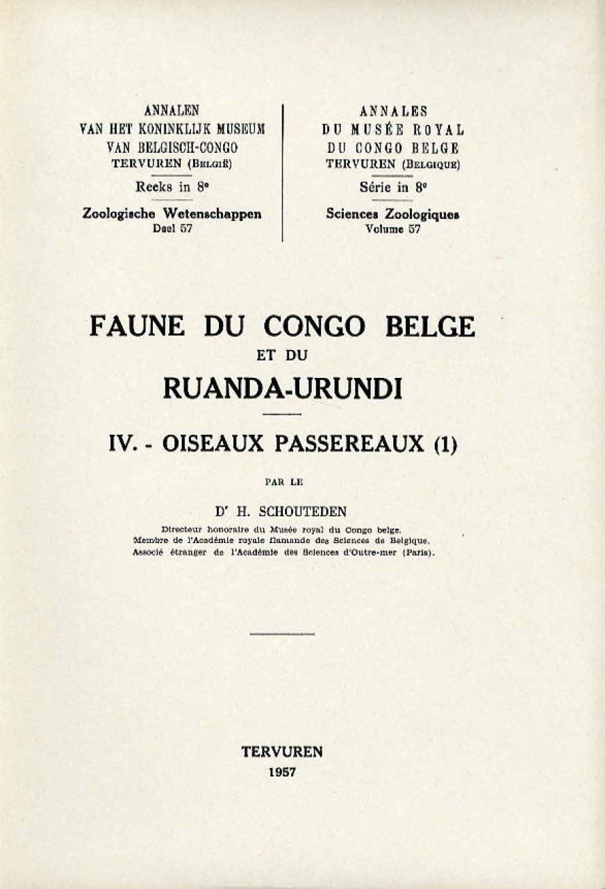 Faune du Congo Belge et du Ruanda-Urundi, IV - Oiseaux Passereaux (1)