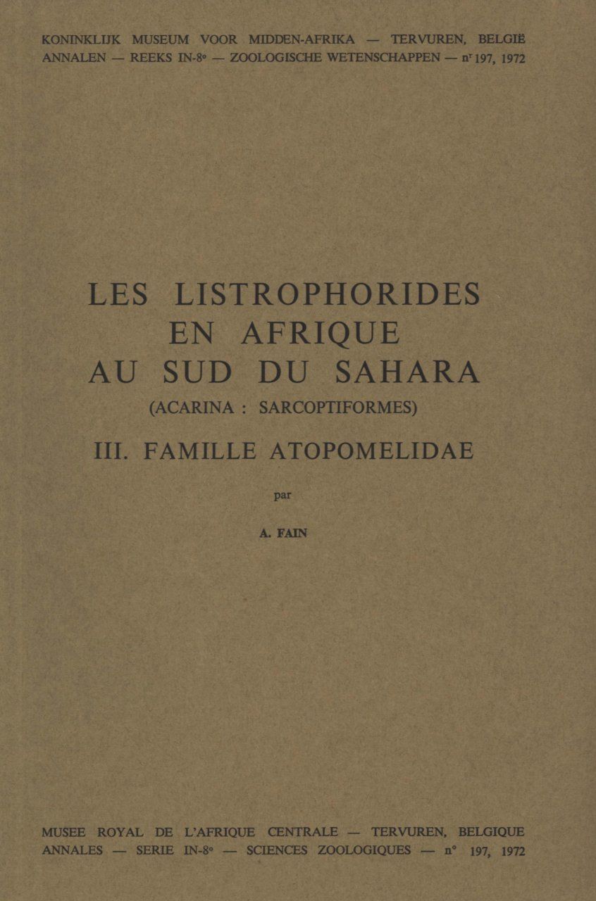 Les Listrophorides en Afrique au Sud du Sahara (Acarina: Sarcoptiformes), ( III ) Famille Atopomelidae [Listrophorids in Africa South of the Sahara (Acarina: Sarcoptiformes), (III) Family Atopomelidae]