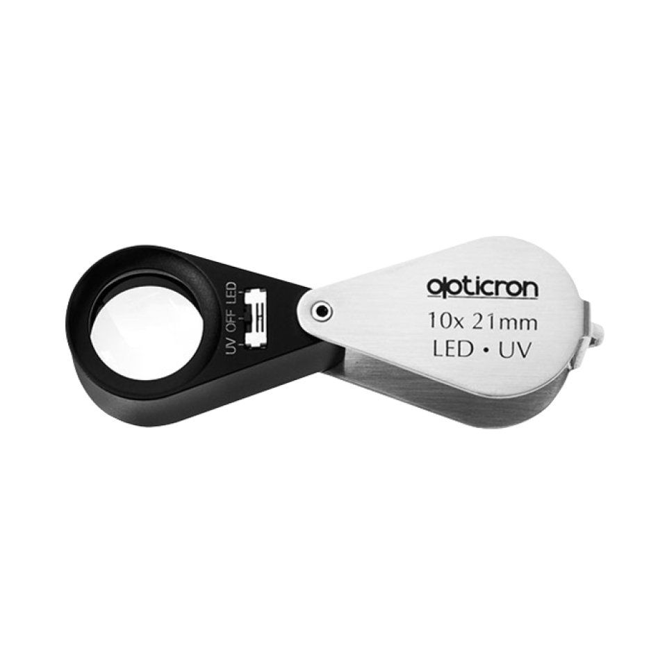 Folding Metal Loupe Magnifier with LED and UV Light 10 x 21mm