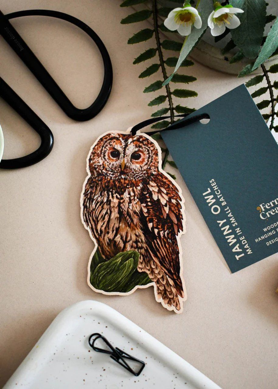 Tawny Owl Wooden Hanging Decoration