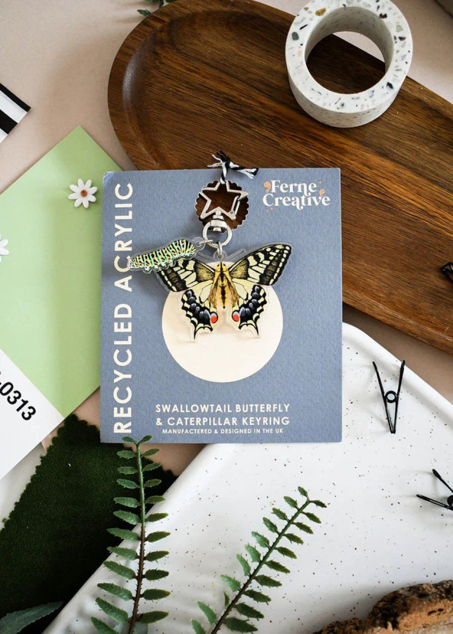Swallowtail Butterfly and Caterpillar Keyring