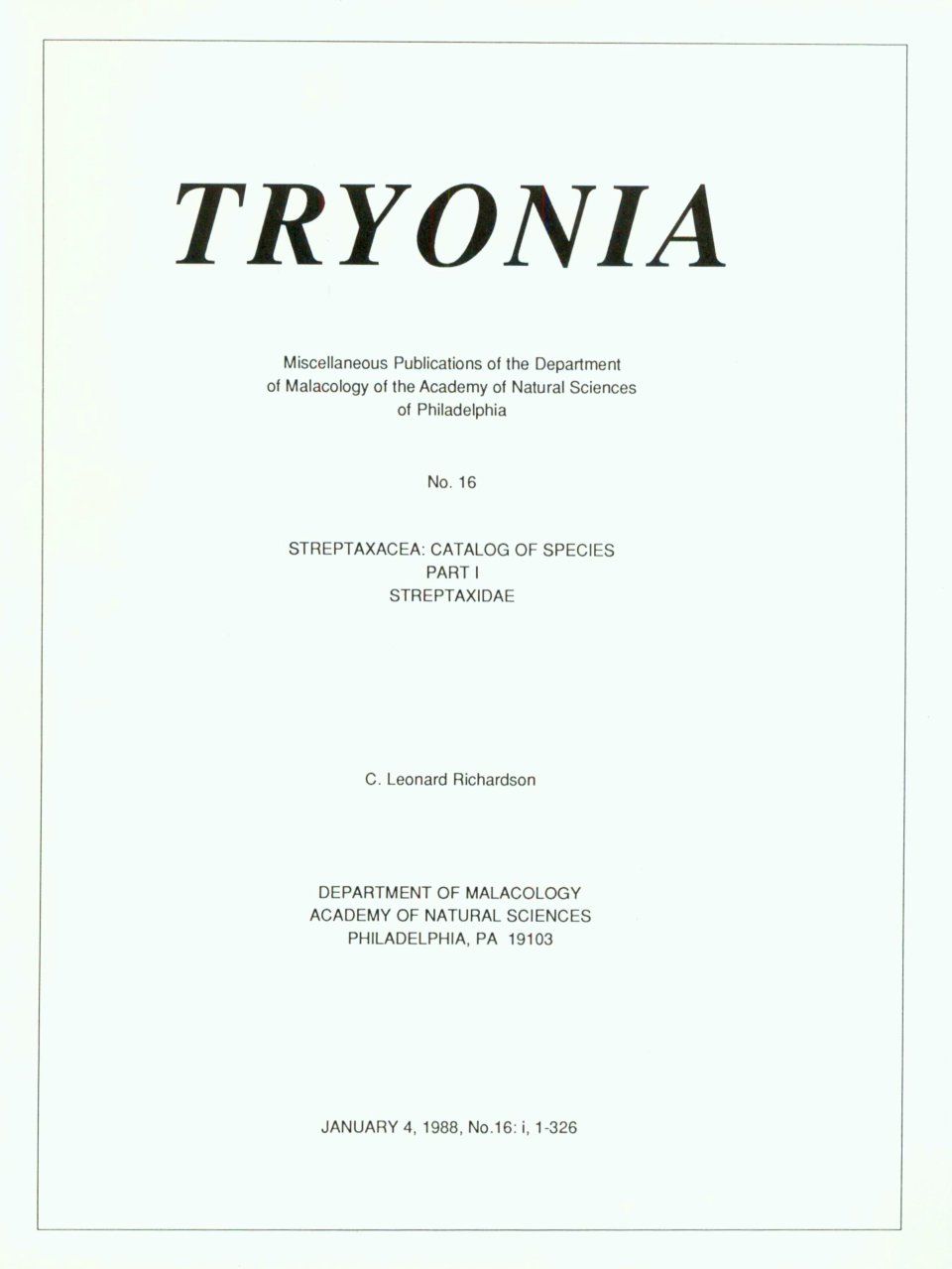 Streptaxacea: Catalogue of Species, Part 1: Streptaxidae