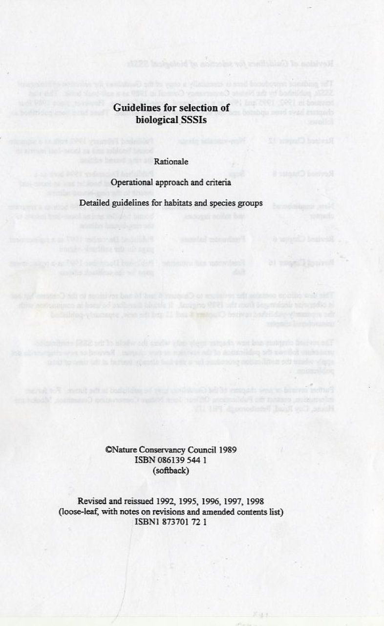 Guidelines for Selection of Biological SSSIs: Original Edition